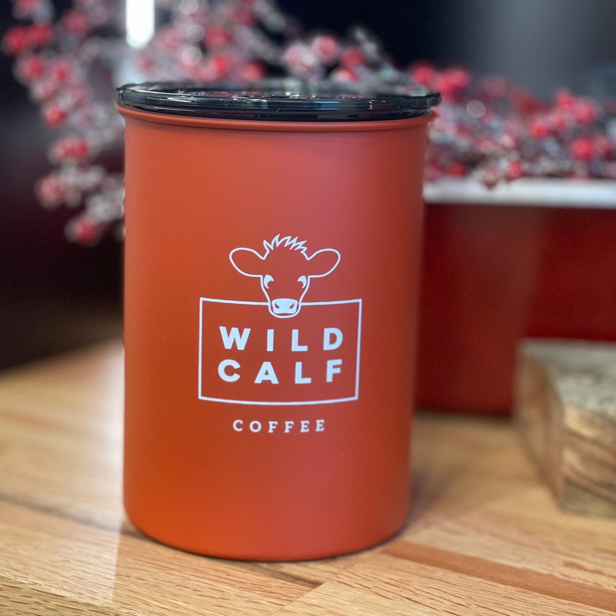 Airscape Coffee Canister Matte Black, and Brick Red Wild Calf Coffee